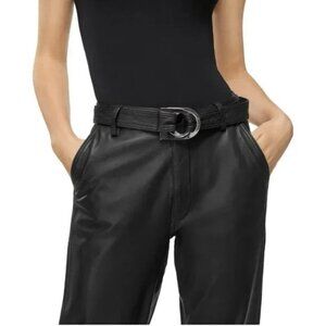 JBrand Jonah High Rise Pants Trousers Womens 24 Black Lamb Leather Belt Cuffed